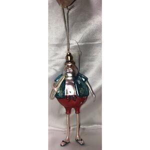 Christmas Ornament Glass By York Novelty Santa Figurine Surfboard Thongs 7"